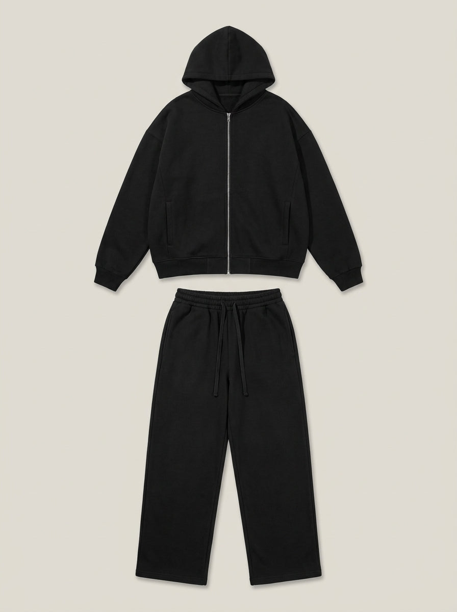 Ensemble baggy zip noir à plat
