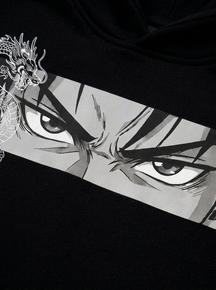Gros plan du regard anime imprimé au dos